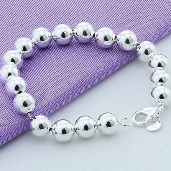 925 Sterling Silver 10 MM Classic Bead Bracelet - Picture 3 of 9